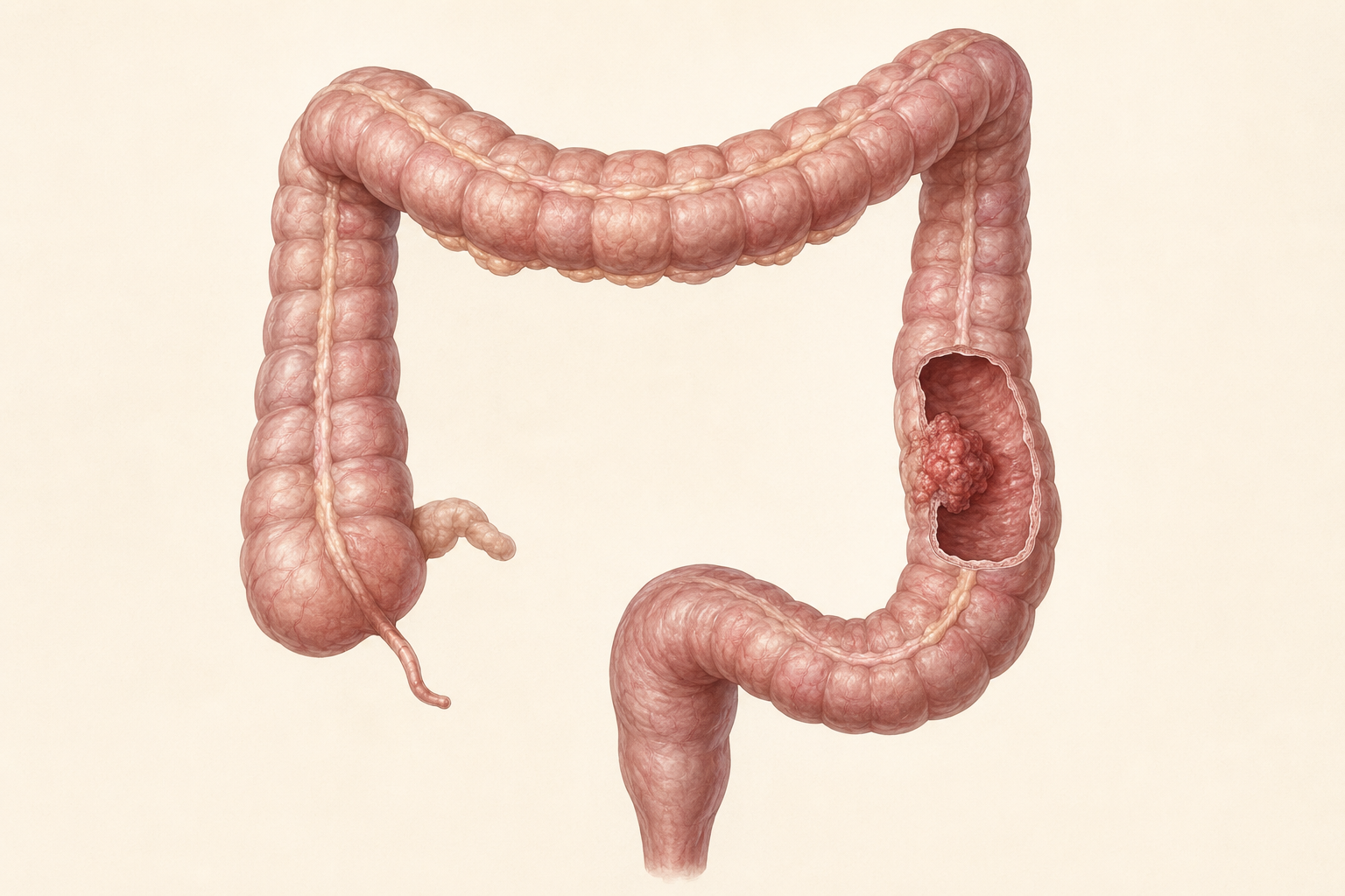Medical atlas illustration of colon cancer