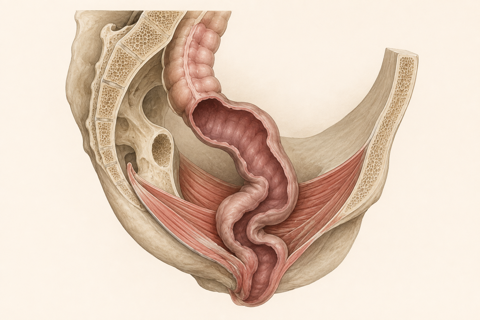 Medical atlas cutaway illustration of rectal prolapse