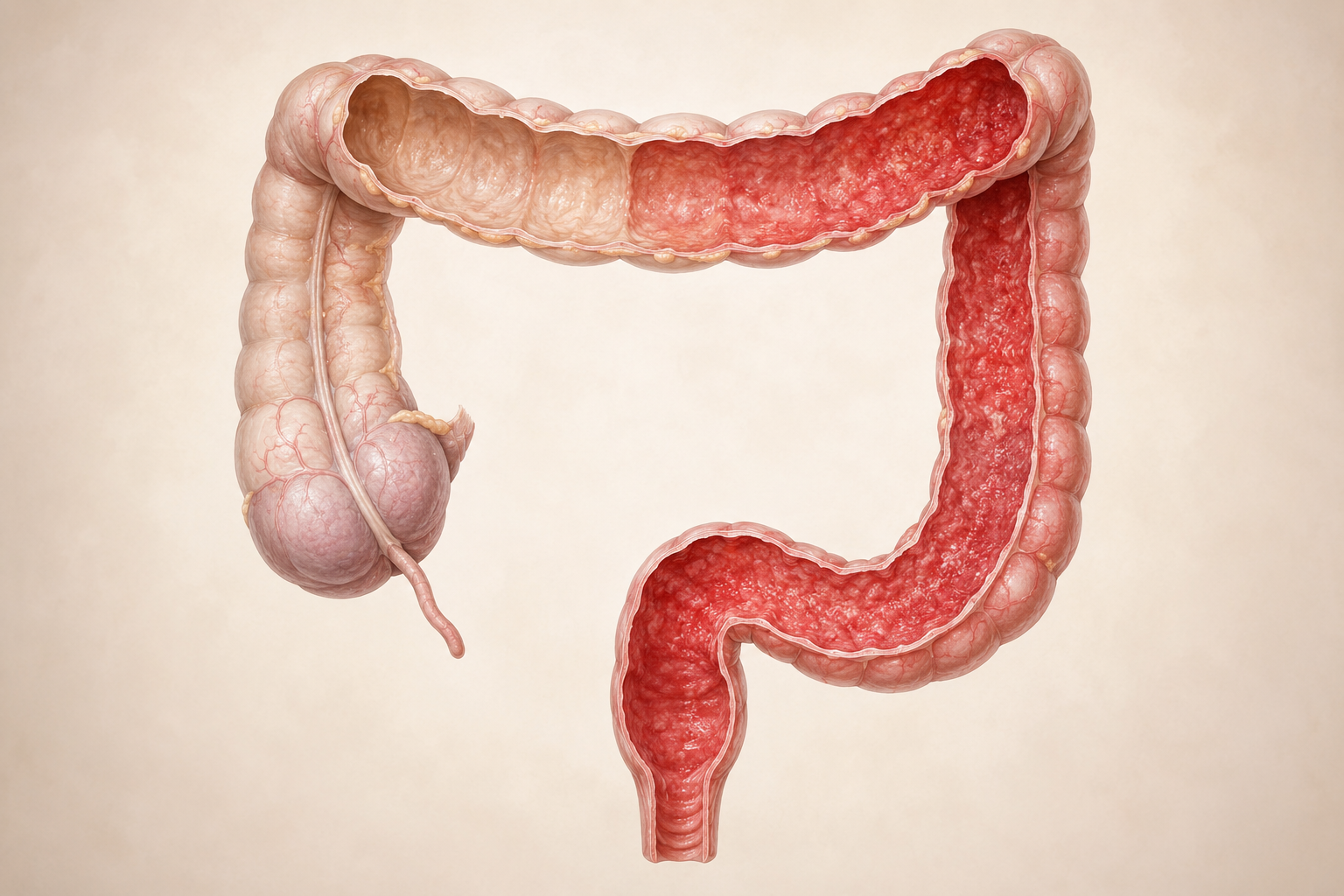 Medical atlas illustration of ulcerative colitis